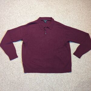 Lanesboro Cashmere Sweater Mens XL Red Polo Collar Button Preppy Classic